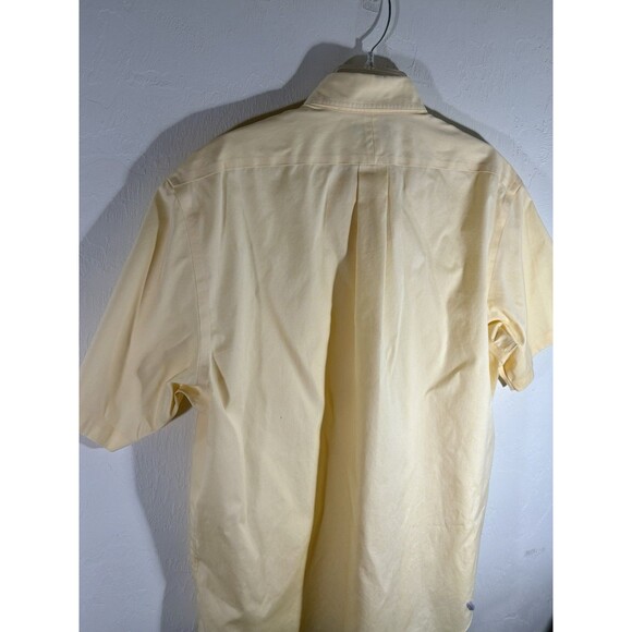 Lands End Mens Sz 17 Yellow No Iron Pinpoint Oxford Short Sleeve Cotton Shirt - Picture 6 of 7